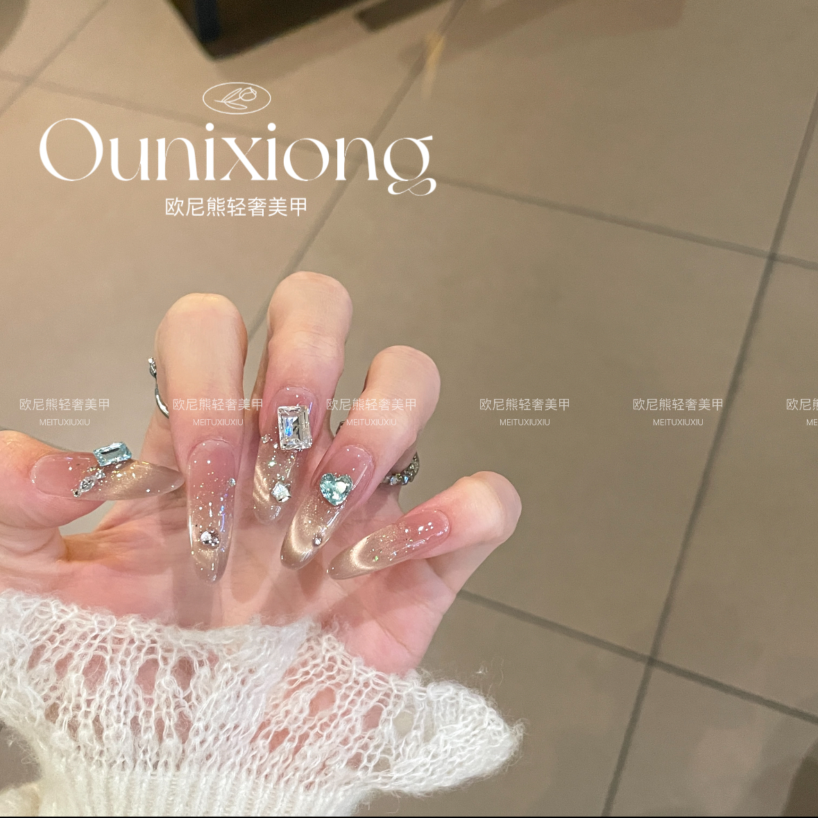 魔法少女纯手工高级感小众裸色法式大可爱日常钻长款手工美甲