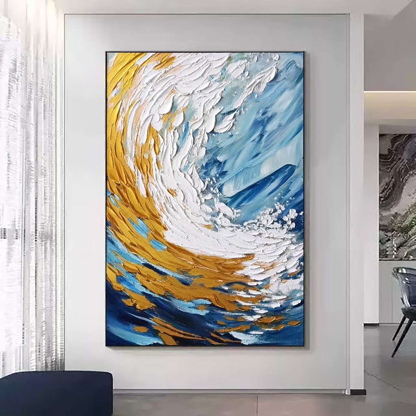 简约抽象艺术海浪挂画客厅沙发背景墙高级感落地装饰画100150