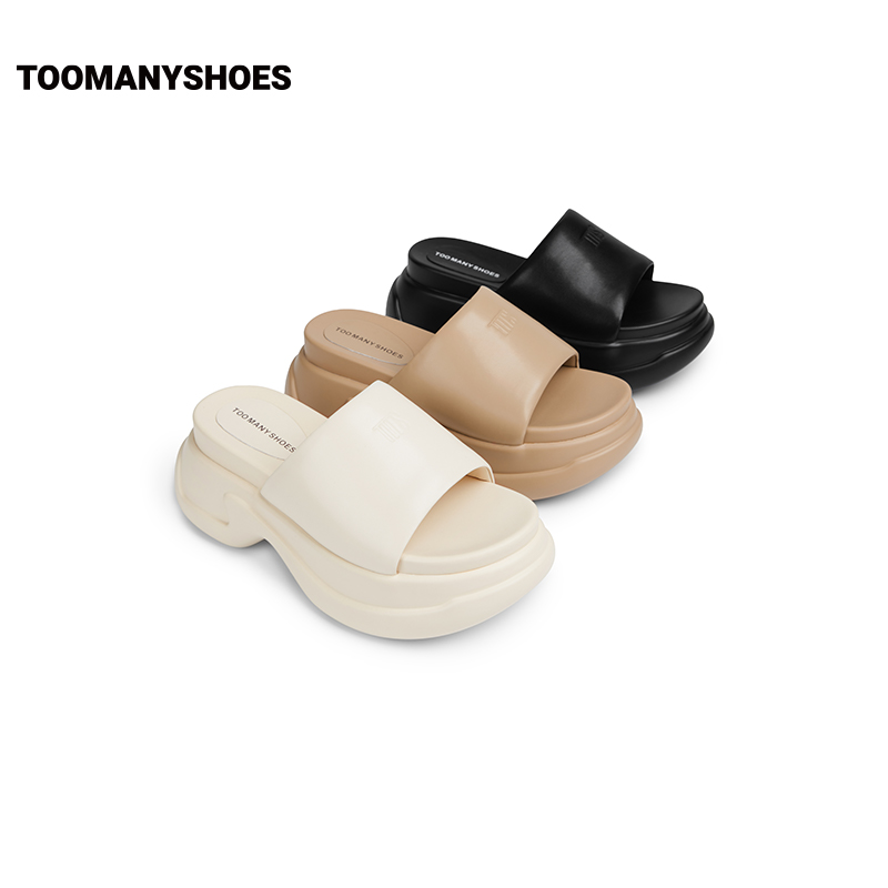 【T】Toomanyshoes拖鞋2025夏季新款豆沙松糕厚底一字拖凉拖女外穿