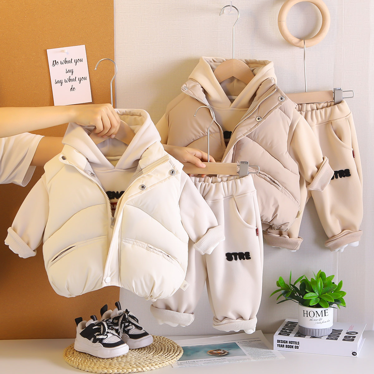 【沫沫家】男女童冬装套装女宝宝加绒加厚儿童冬季马甲卫衣三件套