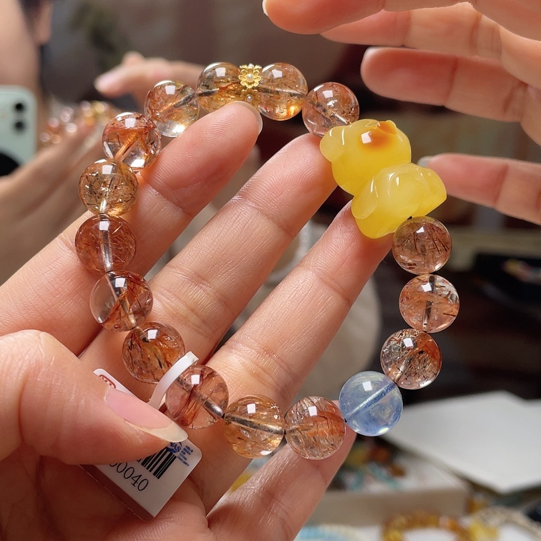 琥珀银S925镶嵌裸石手串