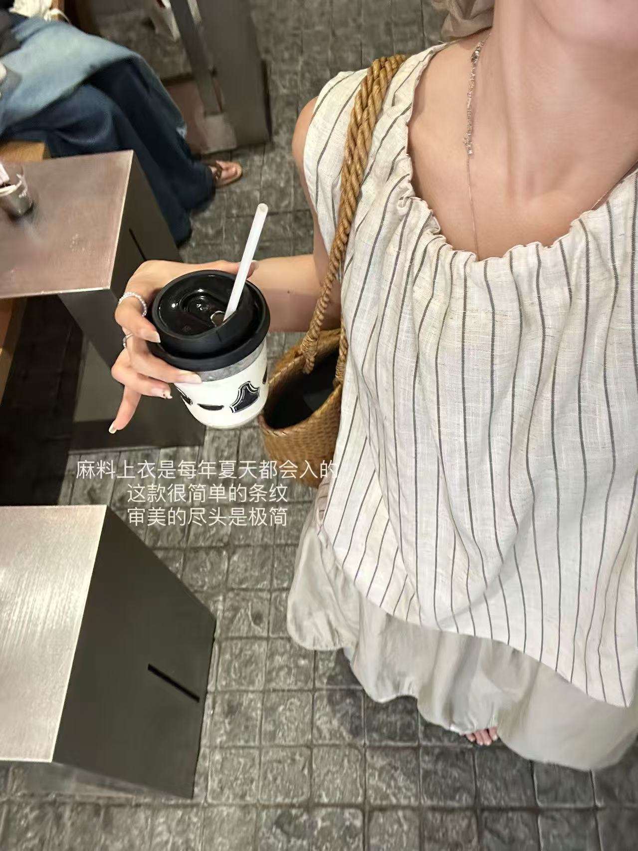 Peach自制 "夏至圆舞曲"韩系复古撞色竖条纹宽松无袖上衣 871