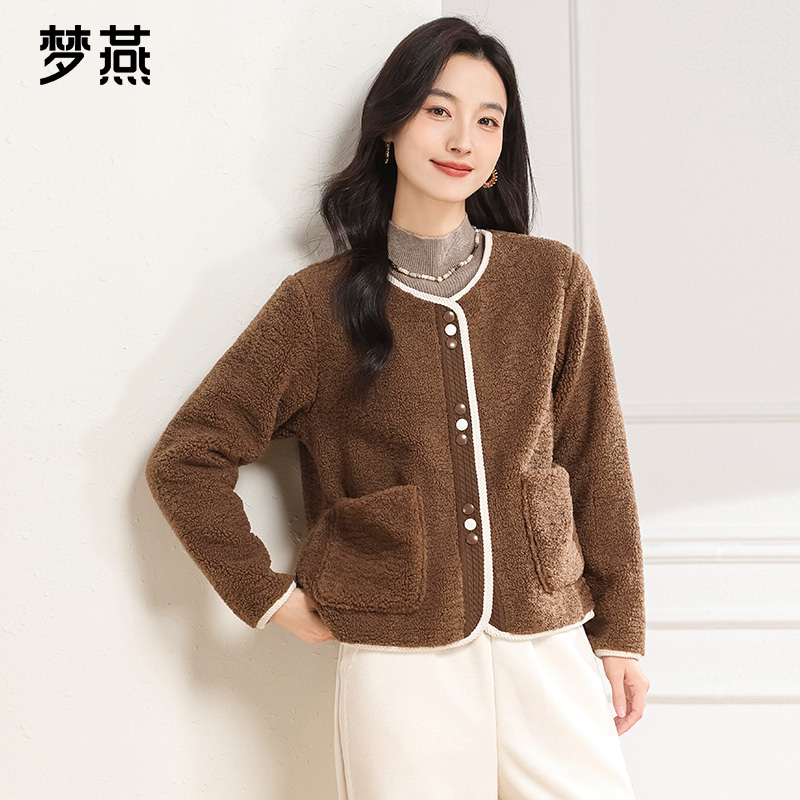 梦燕秋冬女款时尚百搭气质大方宽松休闲舒适简约短外套CM10B5014D