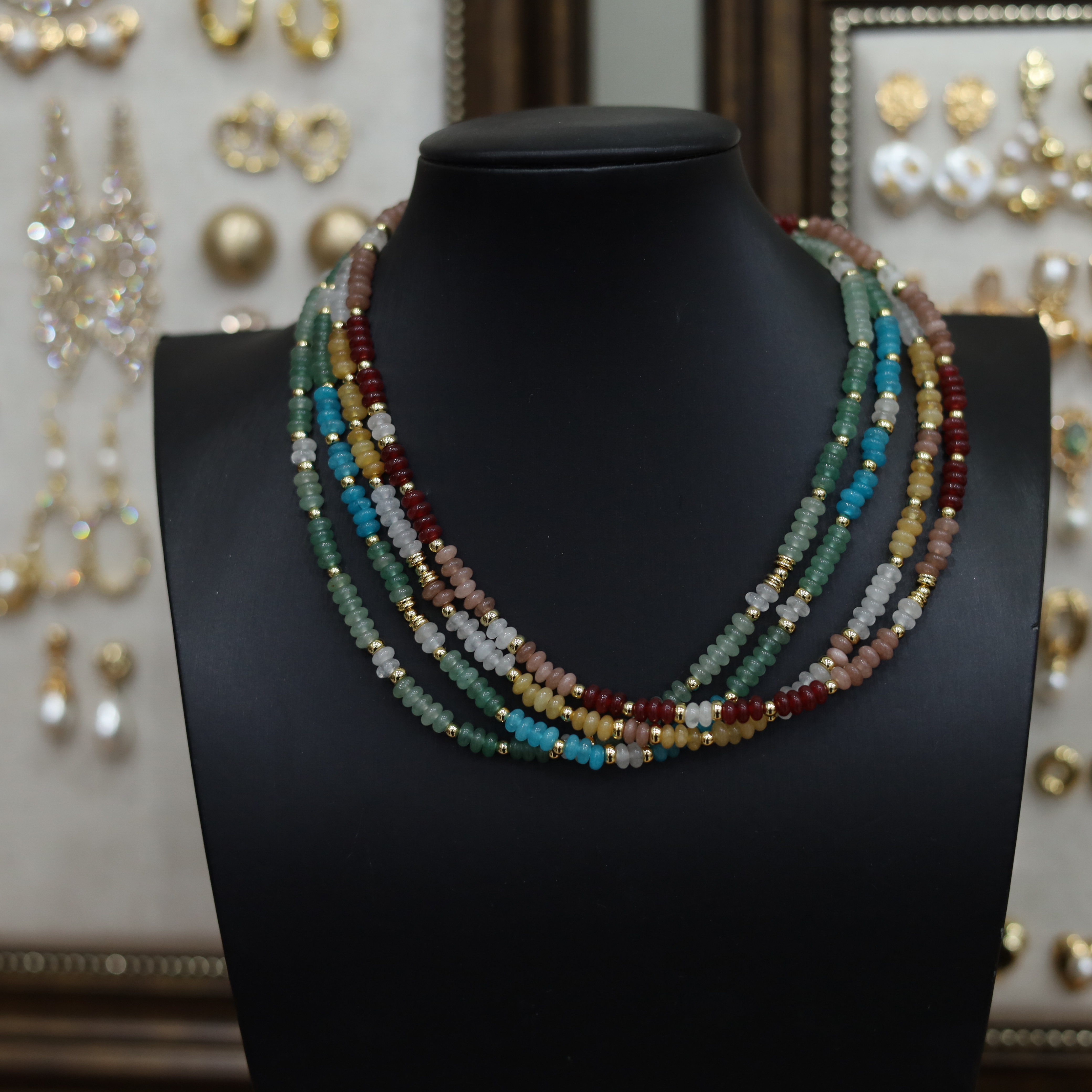 铜合金项链 少女风多色手作时尚百搭彩色叠戴小众石头多巴胺项链