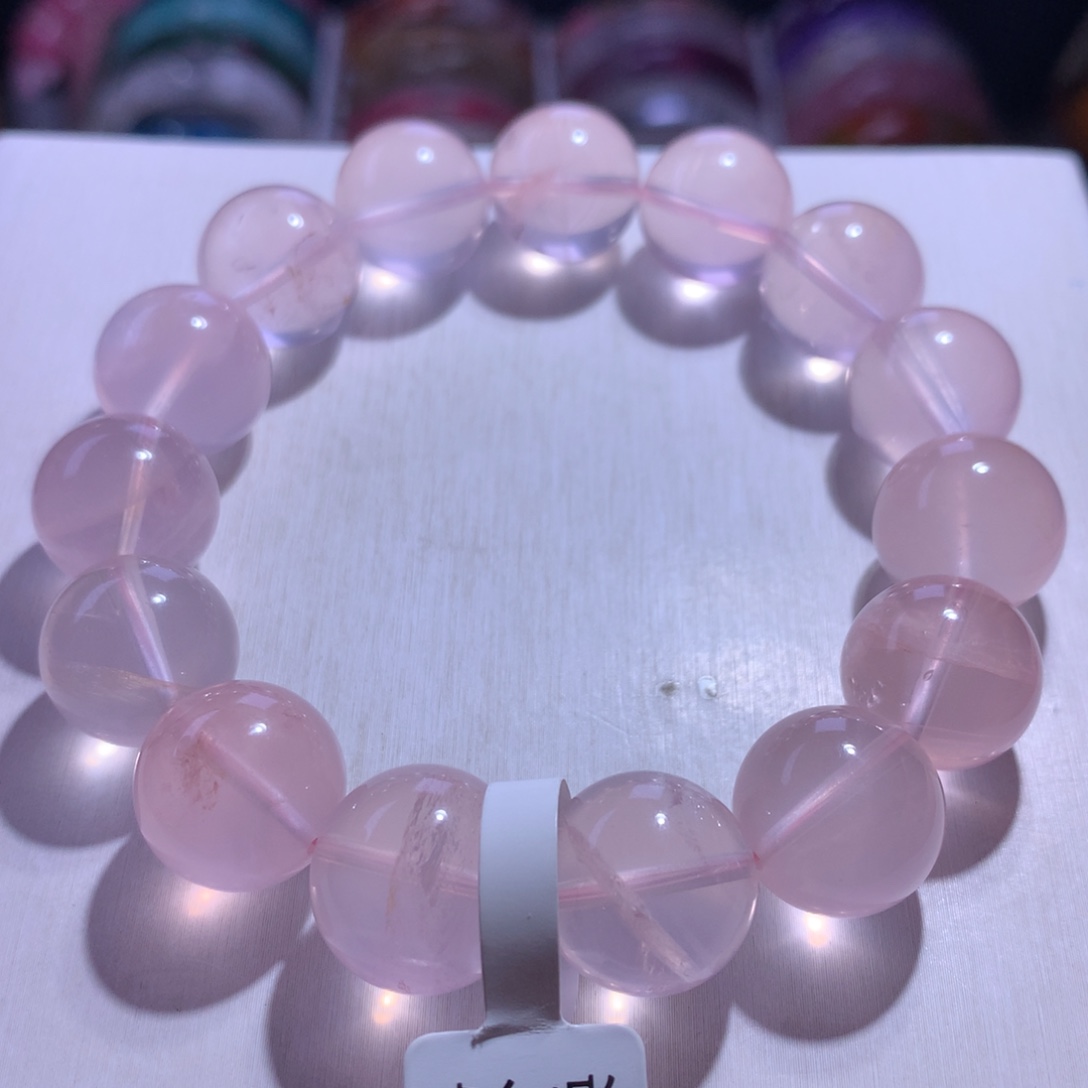 手串水晶银S925镶嵌粉晶15.5m