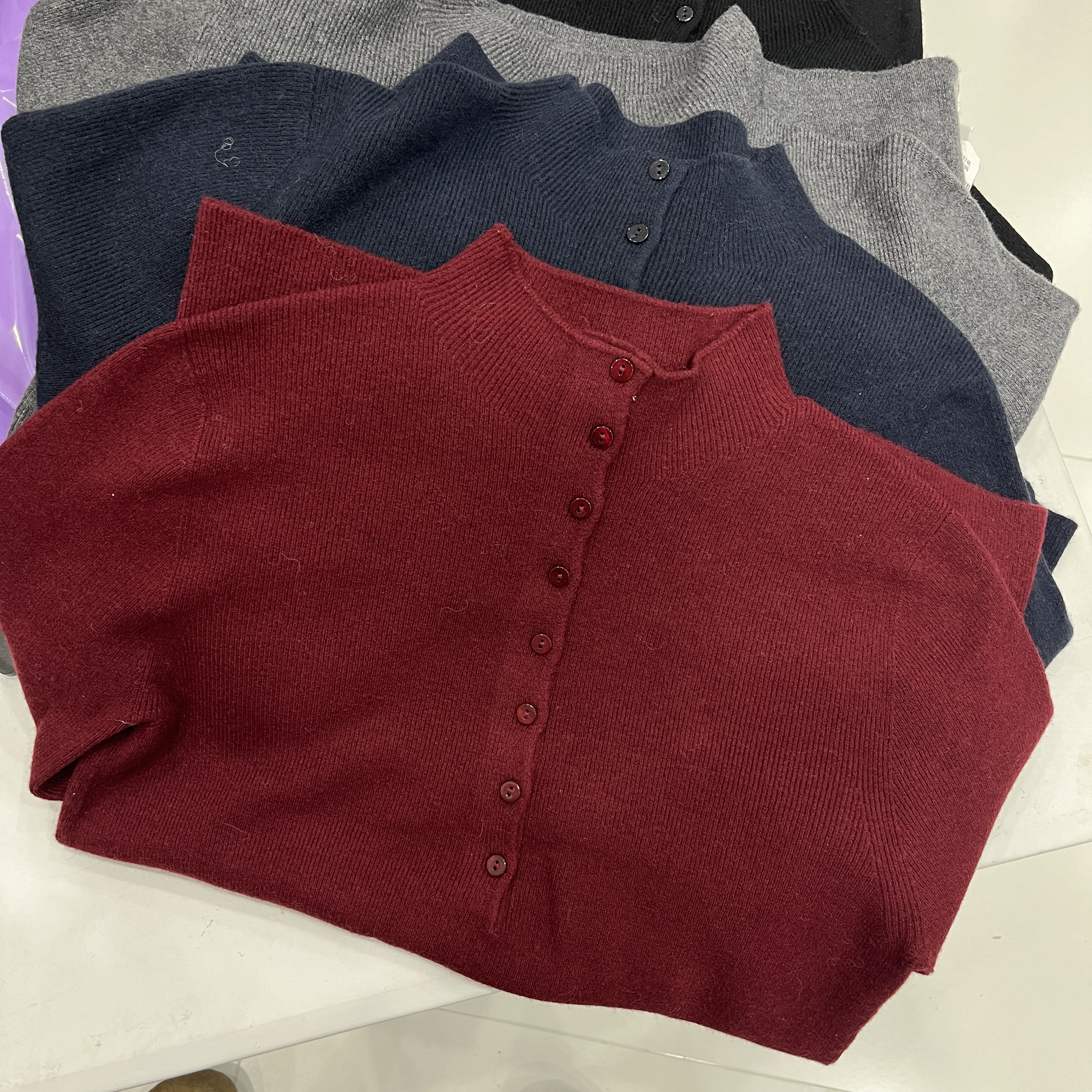 小扣子立领打底衫半高领针织衫女16122