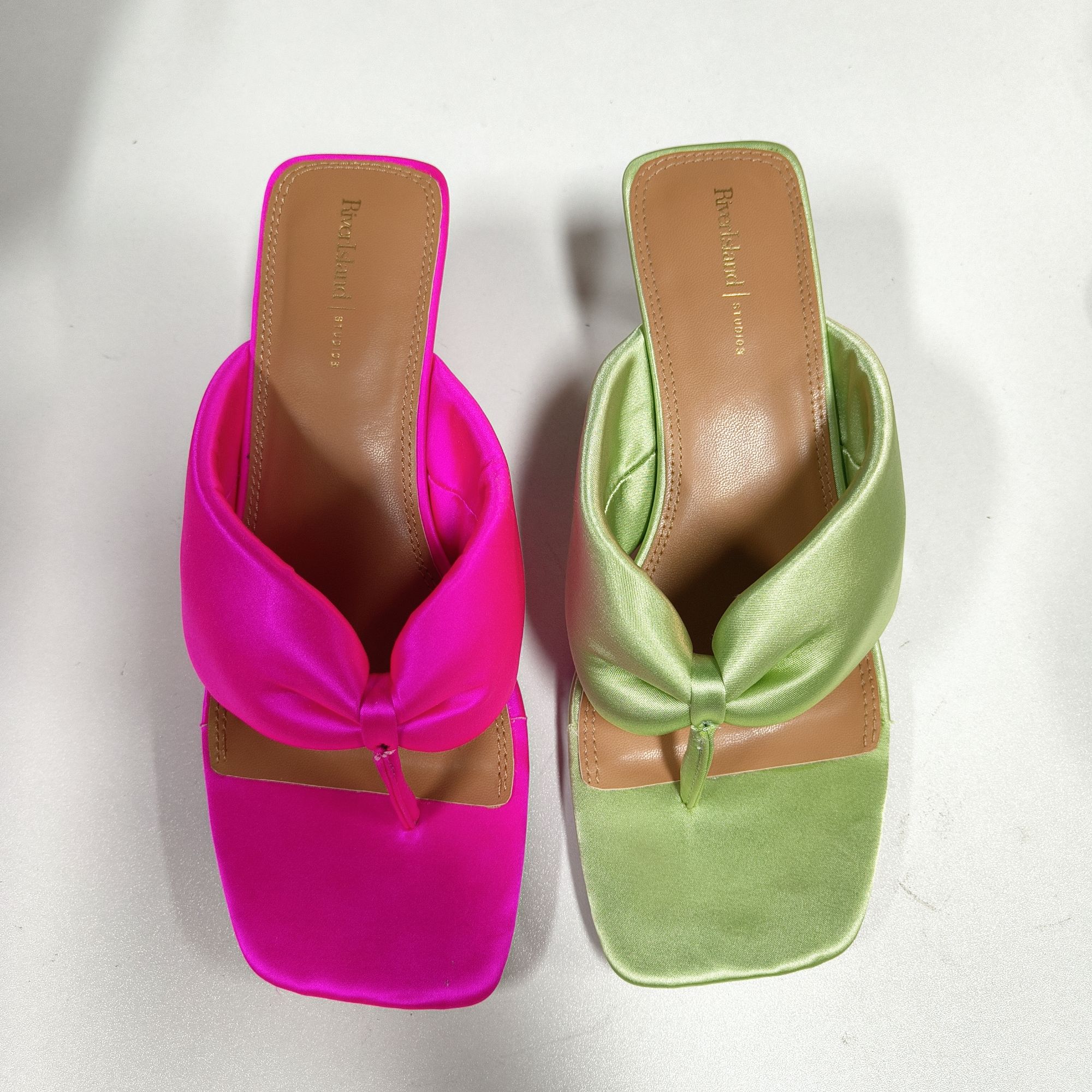 （下单请备注编号）欧美风方头拼色高跟拖鞋