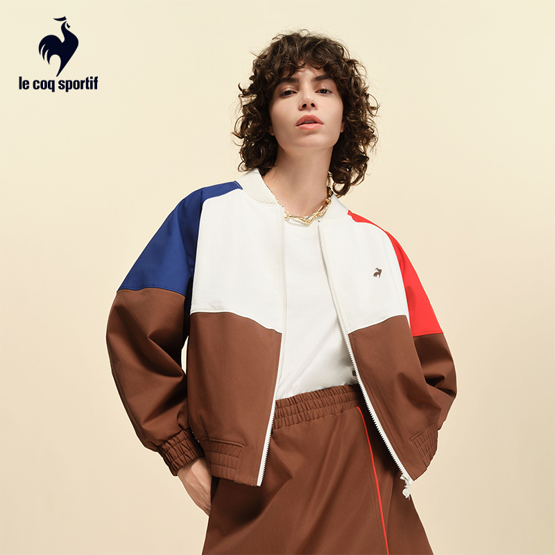 乐卡克法国公鸡2025年秋冬女款撞色拼接立领开衫外套L254WCNTJK02