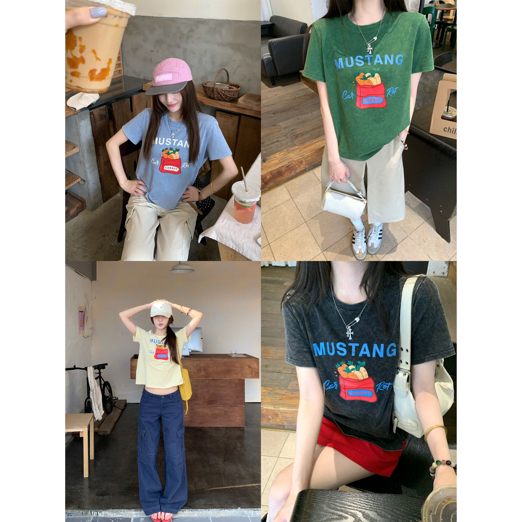 Y6265【深海偷菜】纯棉韩系简约百搭圆领印花短袖T恤夏季洋气上衣女