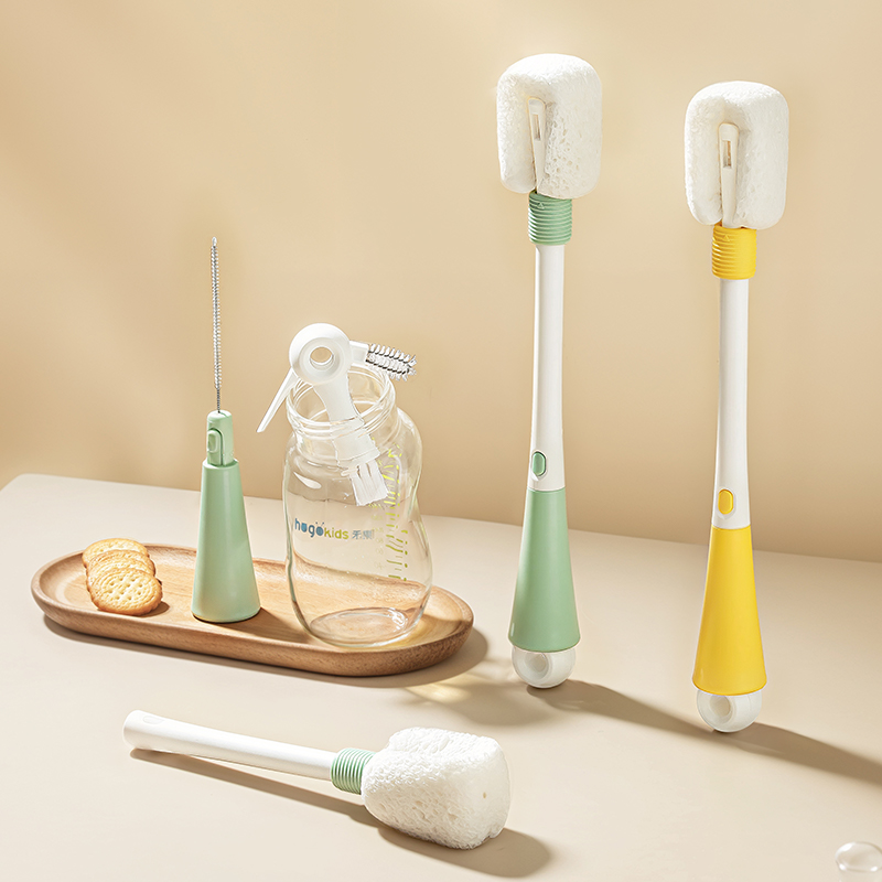 禾果五合一多功能木浆棉杯刷奶瓶刷杯盖刷套装奶嘴刷清洗神器长柄