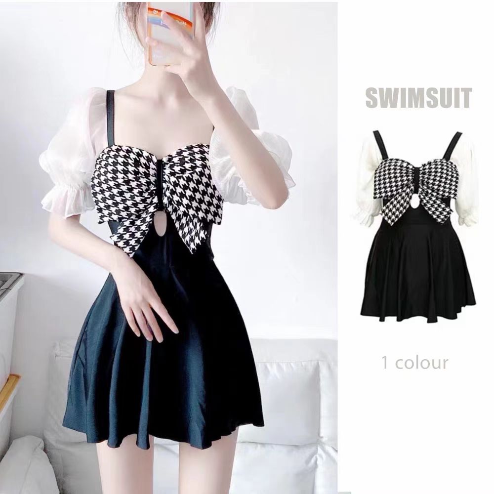 【橘日~千鸟格太阳裙~】温泉度假显瘦遮肉 海滩 潜水服