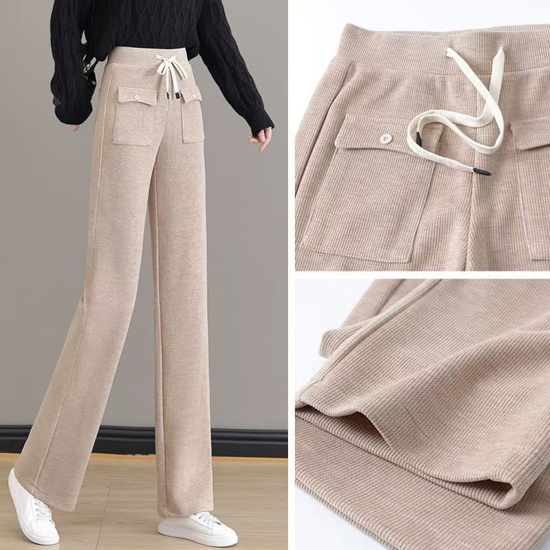 #703绵羊呢加厚阔腿裤新款高腰窄版宽松显瘦垂感休闲直筒裤