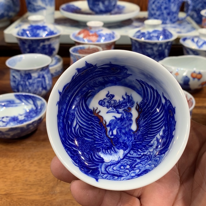 自成堂柴窑青花龙凤主人杯