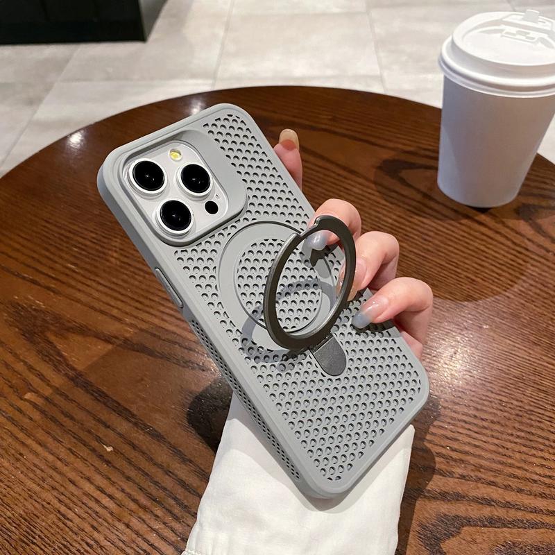 适用苹果16ProMax手机壳散热磁吸支架iPhone15蜂窝孔14磨砂保护套