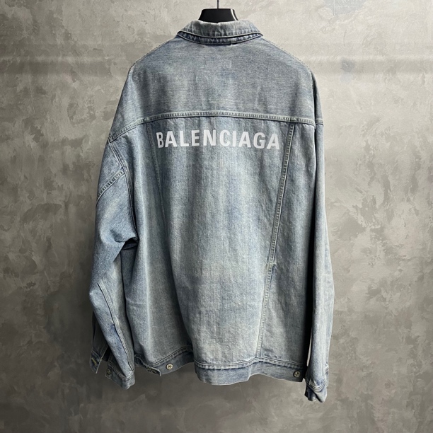 未使用 Balenciaga/巴黎世家 蓝色后置3m反光印花牛仔外套/样