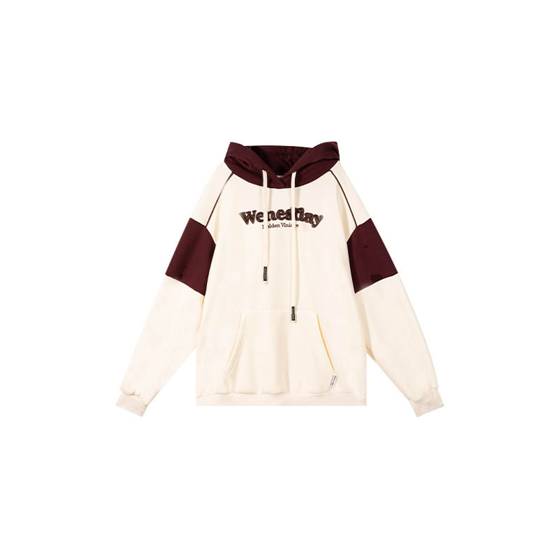 （女装）4024 时尚洋气亮片字母撞色拼接加绒连帽卫衣