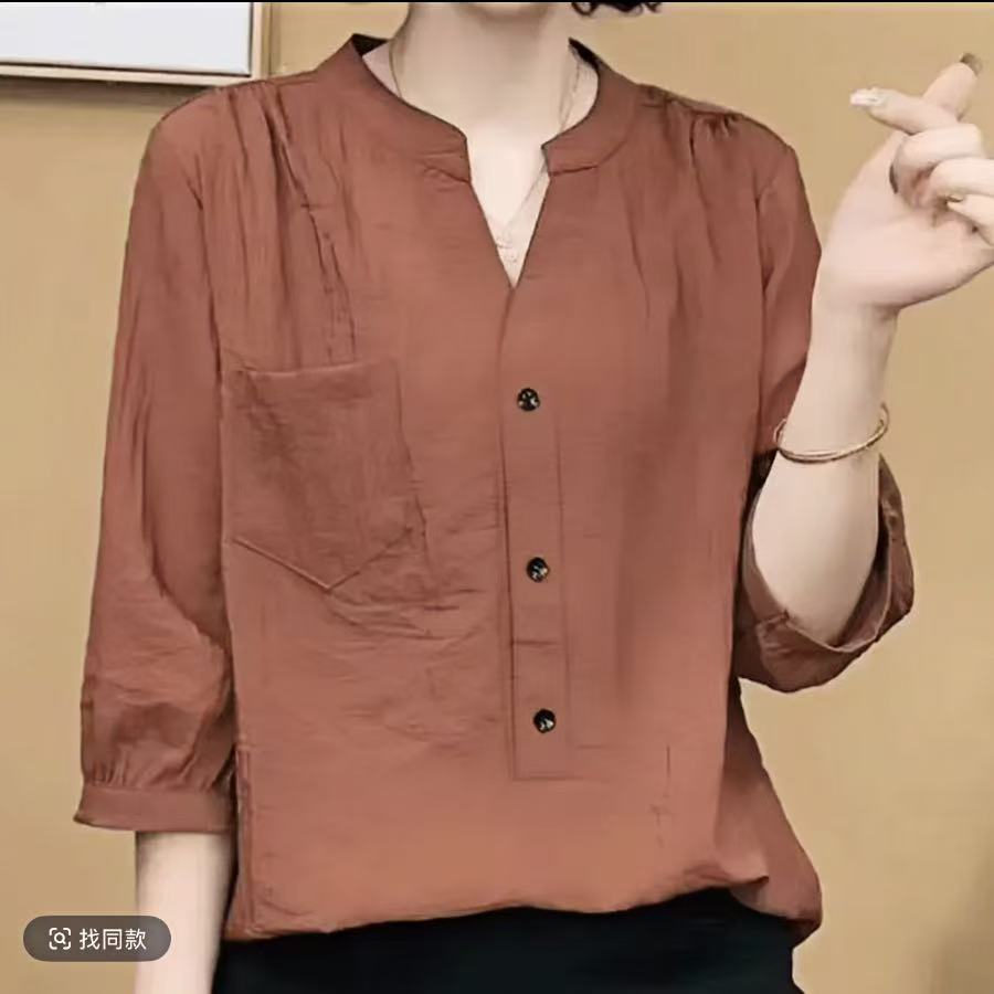 衬衫女装上衣显瘦时尚夏季宽松小衫大码气质衬衣洋气休闲薄款纯色