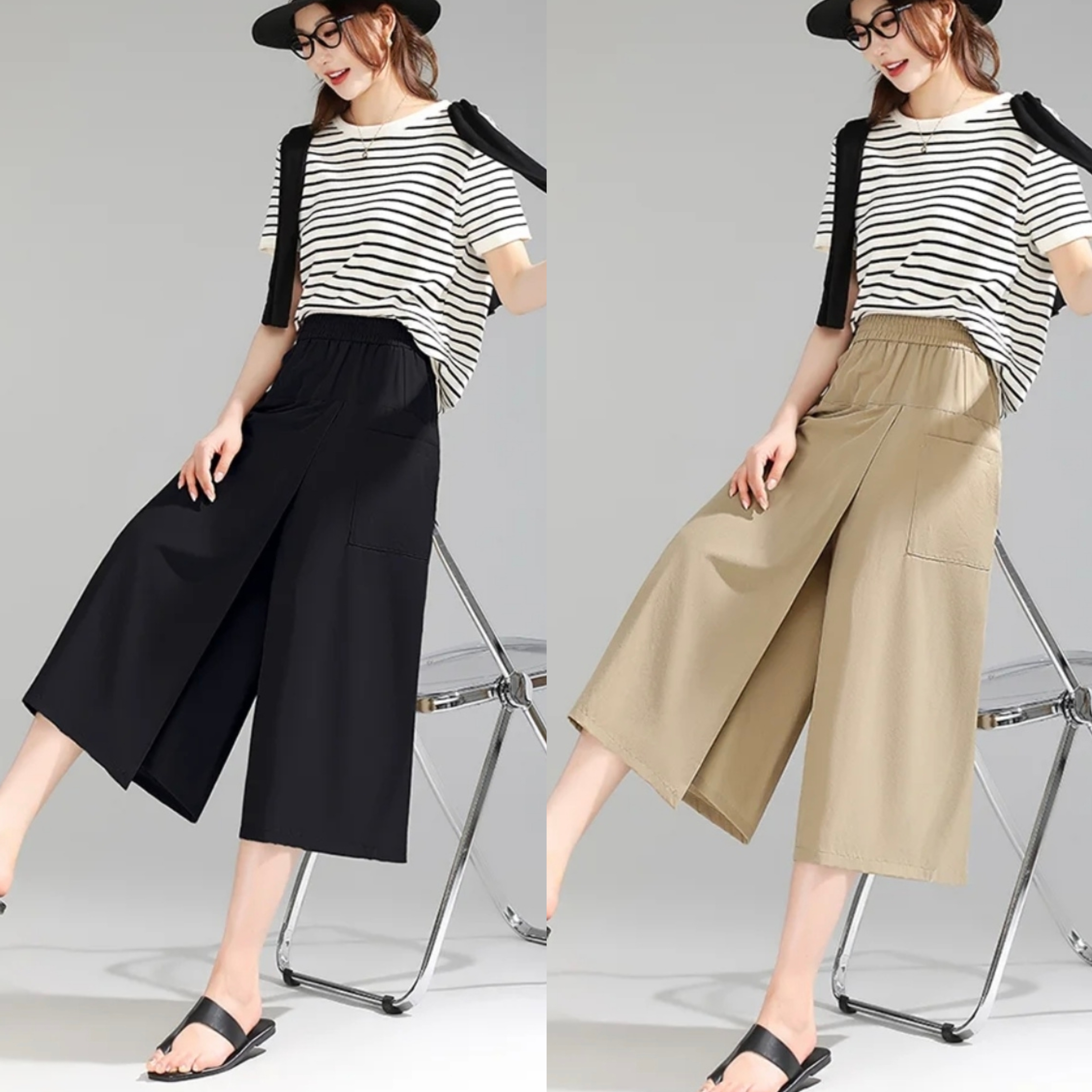 【口袋款】高级感半身裤裙女夏季薄款2025新款高腰流行垂感八分裤