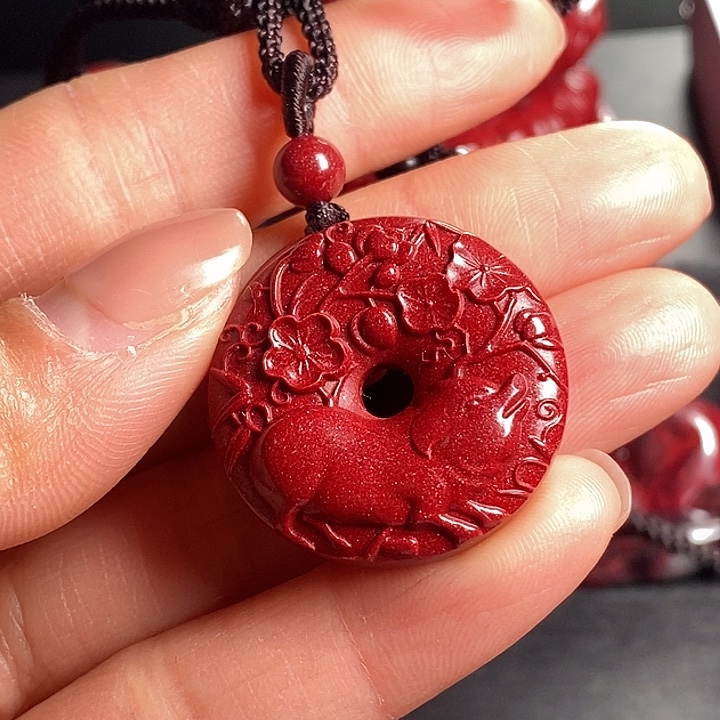 天然辰砂天然高含量紫金砂猪平安扣