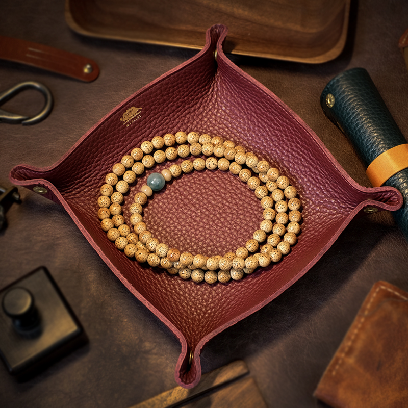 真皮收纳托盘 文玩手串珠子珠宝展示托盘 折叠便携皮盘化妆品收纳