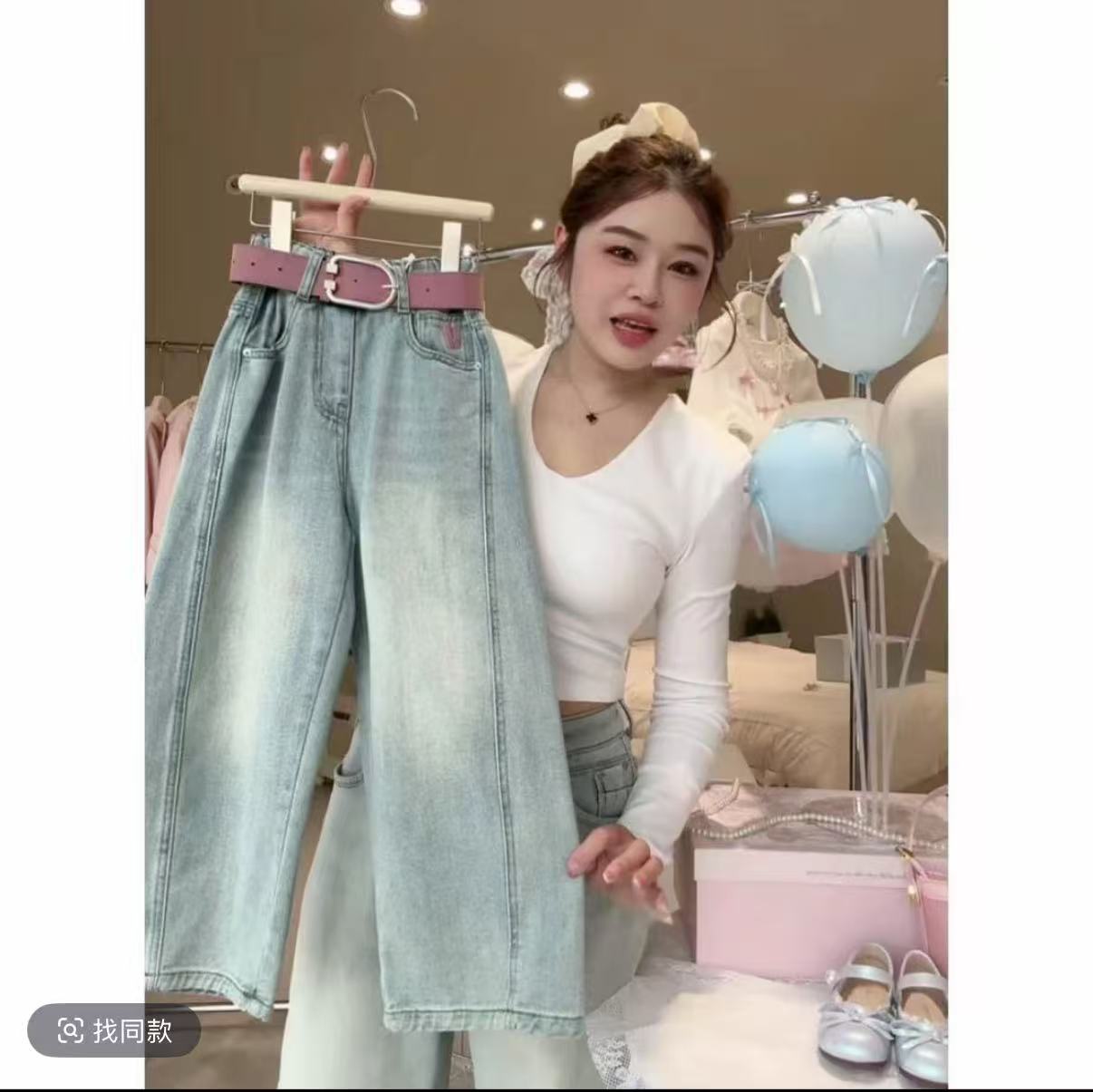 清货版~弯刀裤牛仔裤2025新款儿童春秋高腰宽松显瘦中童牛仔裤