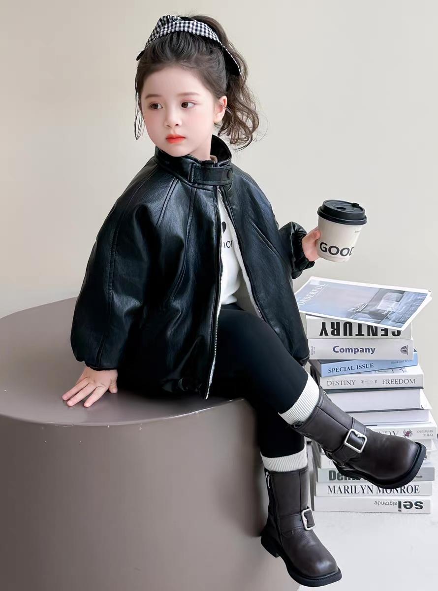 QHY-1105男童女童皮衣加厚洋气外套