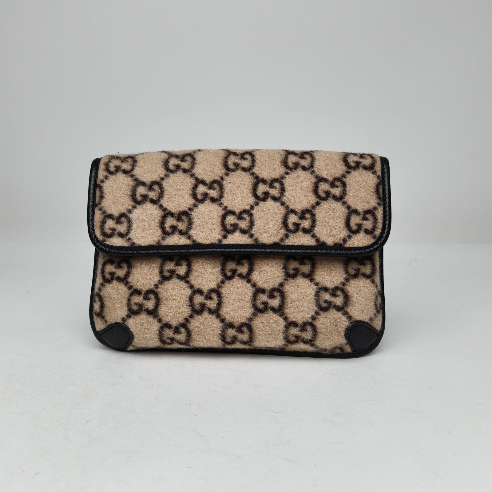 95新 GUCCI/古驰 小花Jerry活动老花 毛呢 胸包 腰包