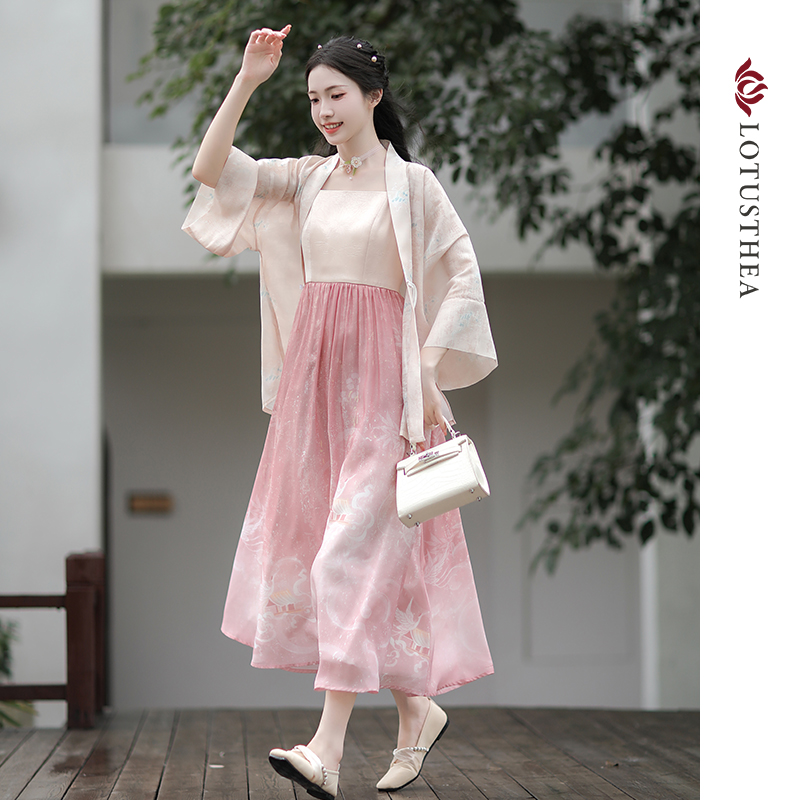 汉尚华莲原创汉服女春时化鹤宋制改良汉元素吊带连衣裙春夏透气