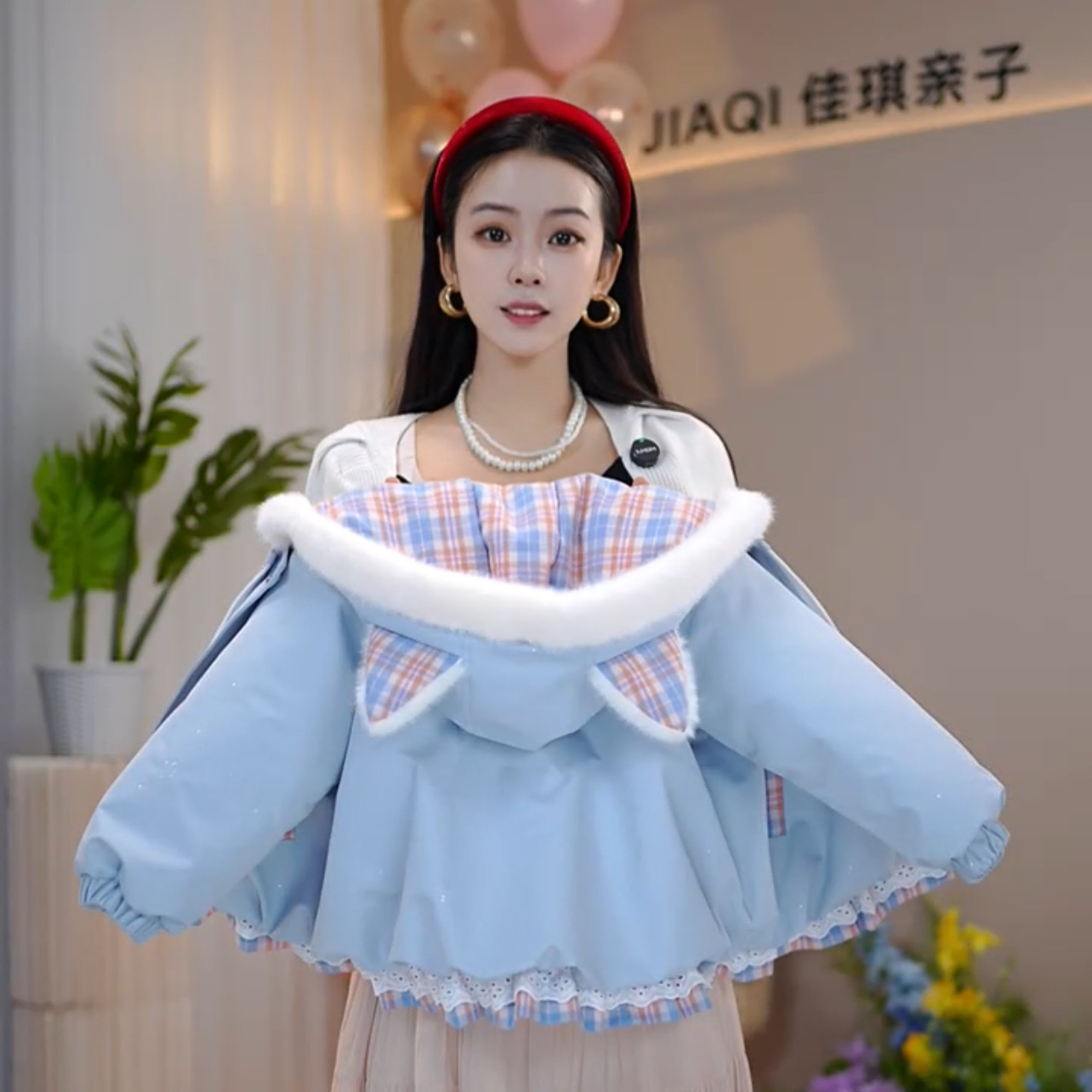 【佳琪妈】2025冬季女童新款浅蓝色极寒系列加棉加厚连帽外套-7206#