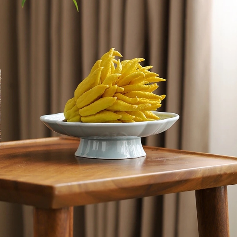 大号佛手柑高脚托盘陶瓷中式佛手果摆放盘高颜值放佛手果器皿果盘