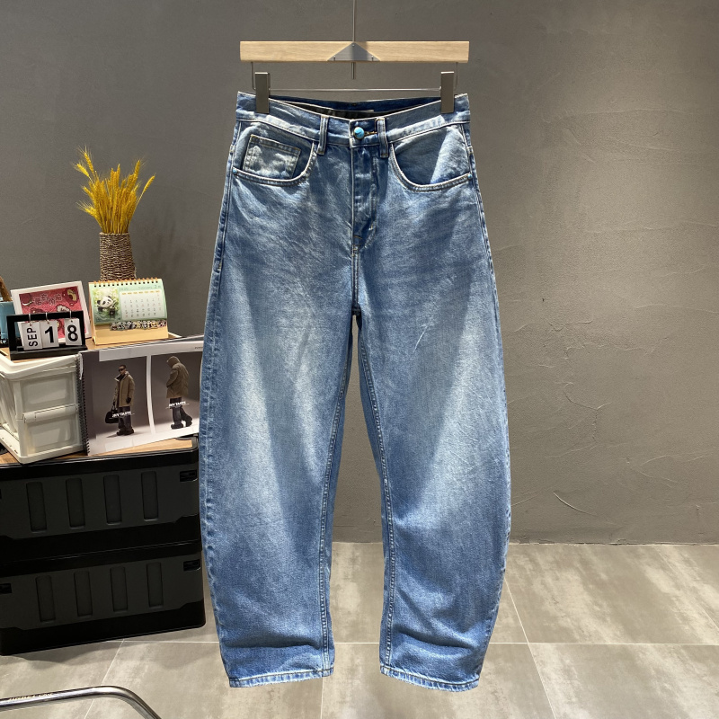 潮牌水洗复古阔腿弯刀牛仔裤男2025春季新款美式宽松痞帅直筒长裤