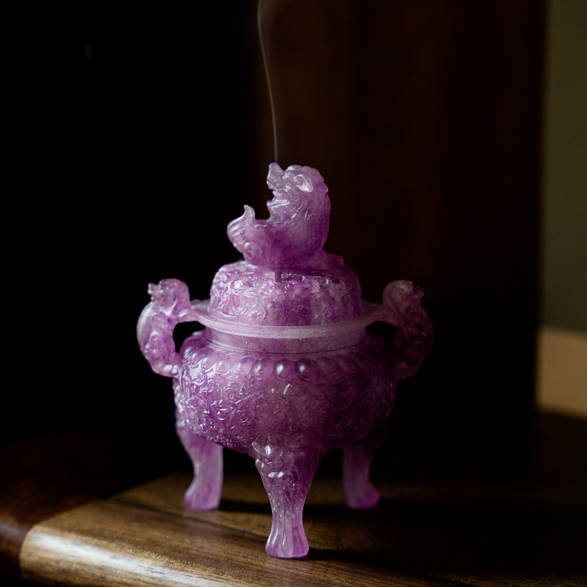 KANPURA/卡普拉狻猊祥狮三足香炉小号粉彩紫