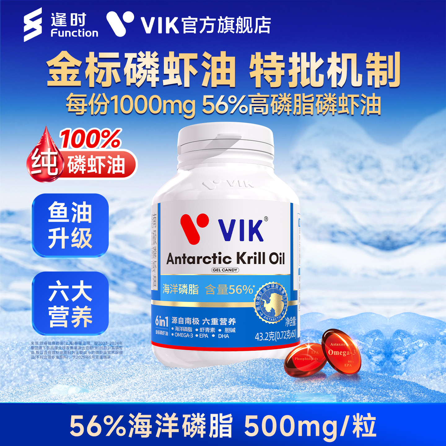 【粉丝专属】逢时VIK南极磷虾油金标品质高纯度56%磷脂高吸收中老年商品图