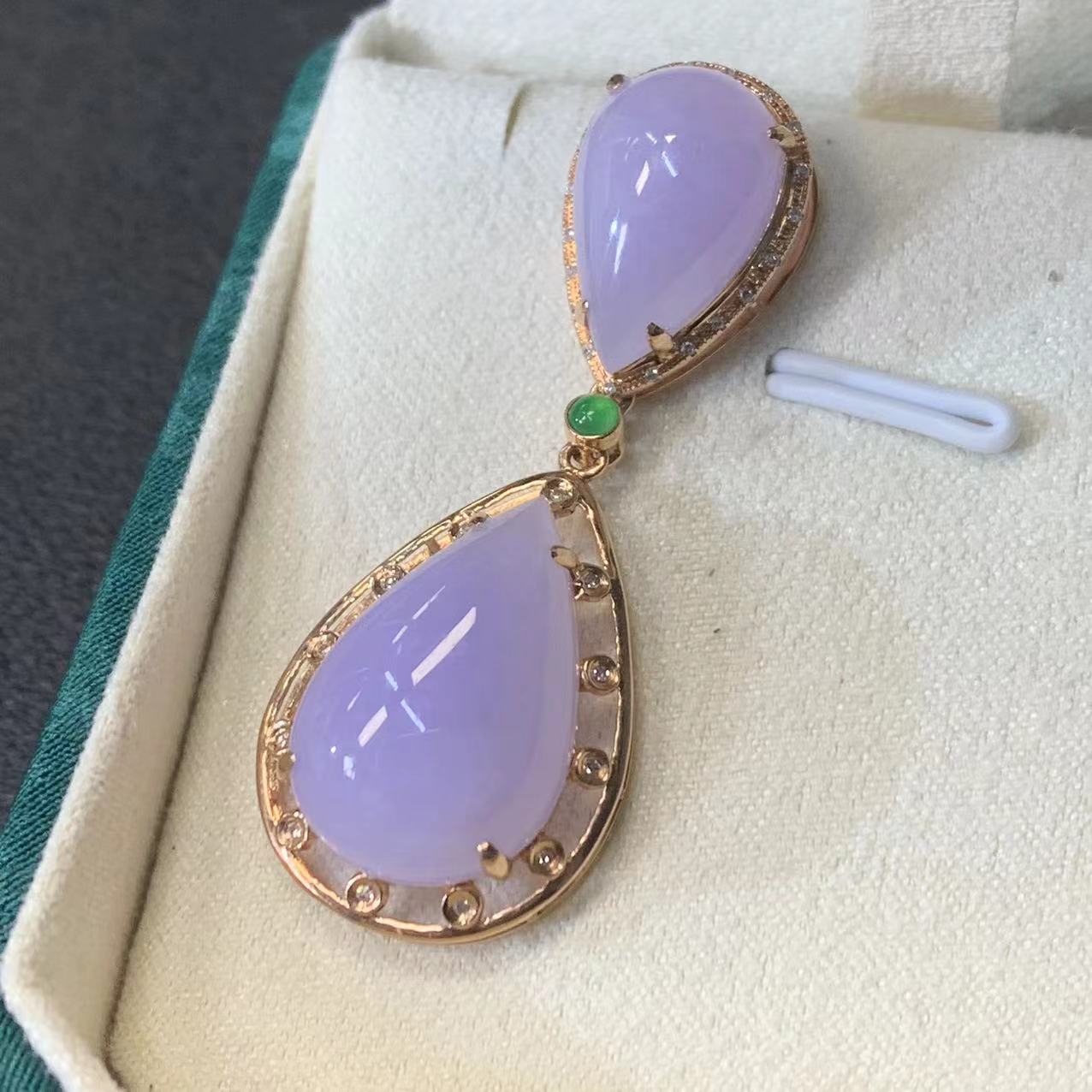 【金鑫】18k红春紫罗兰水滴吊坠*老种红春粉紫水滴吊坠缅甸翡翠A货