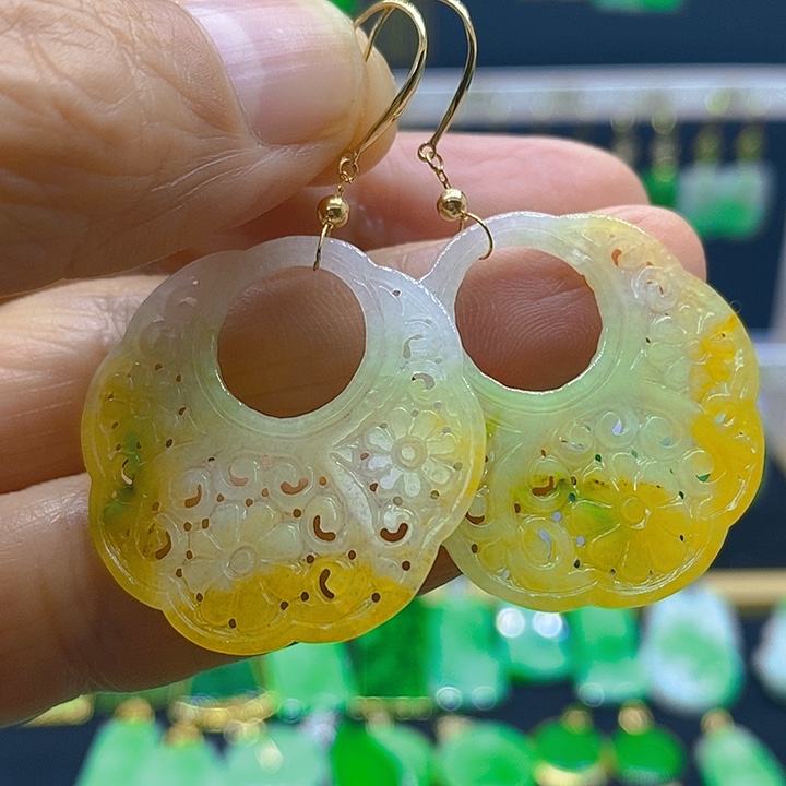 翡翠18K金镶嵌耳饰耳坠