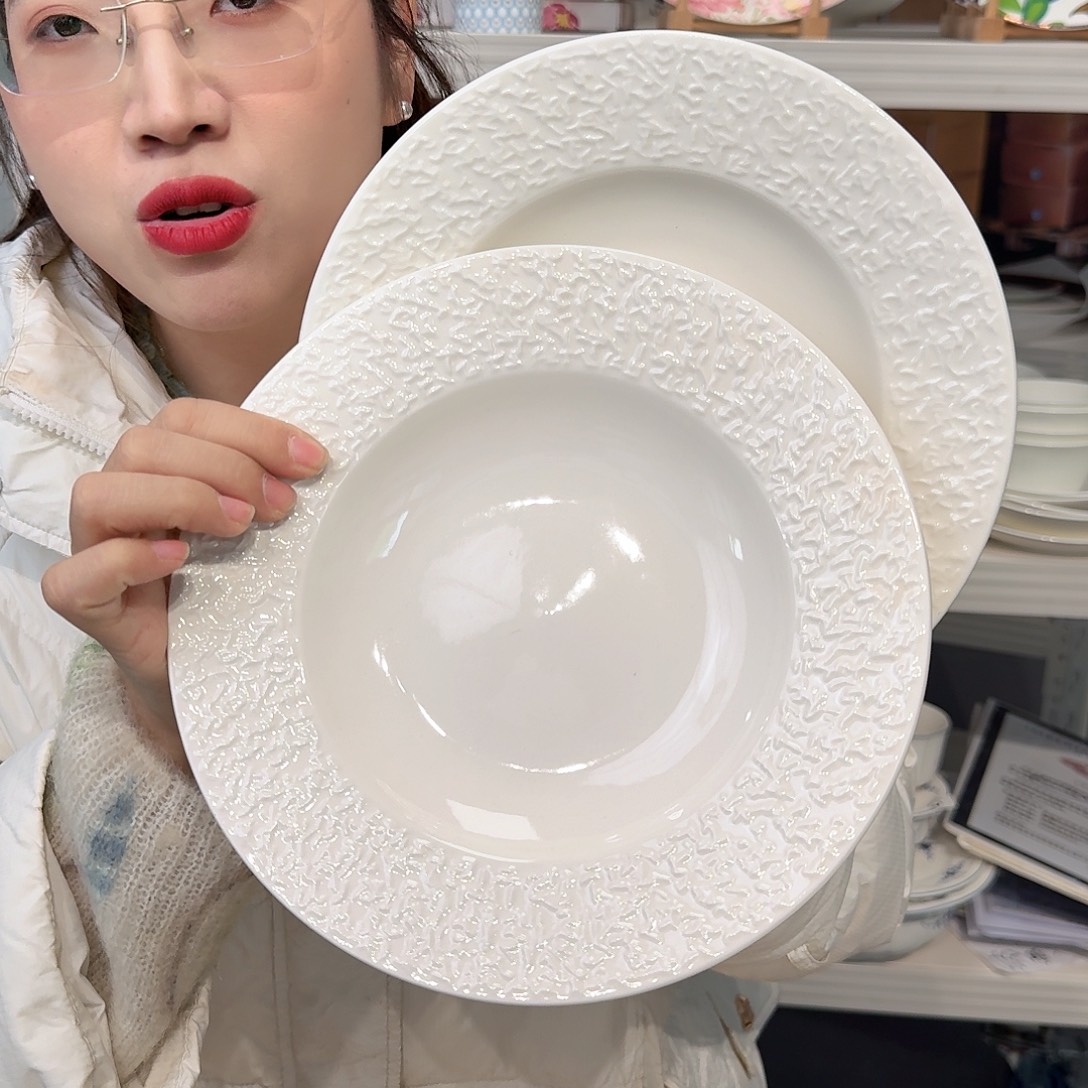 骨瓷8.5英寸汤盘口径22cm6只外贸骨瓷