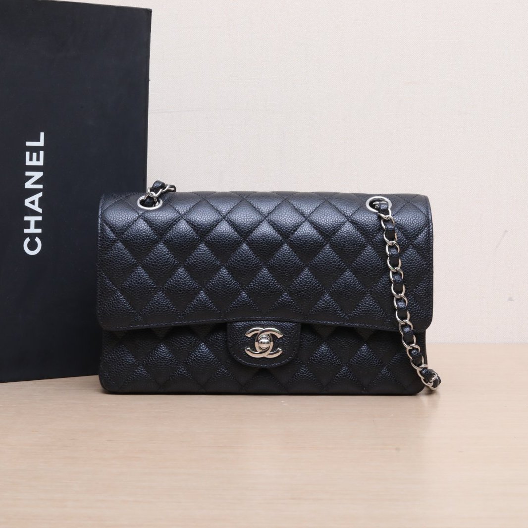 99新 Chanel/香奈儿 【CF双攀】CF 口盖包 中号  25开银扣664891