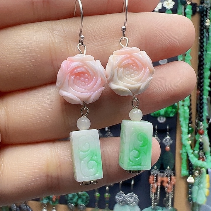 翡翠银S925镶嵌耳饰