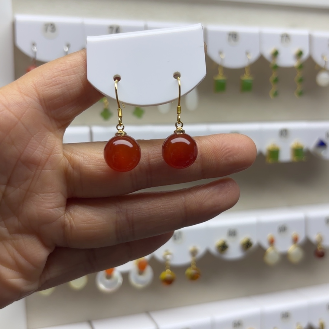 玛瑙/玉髓银S925镶嵌耳饰