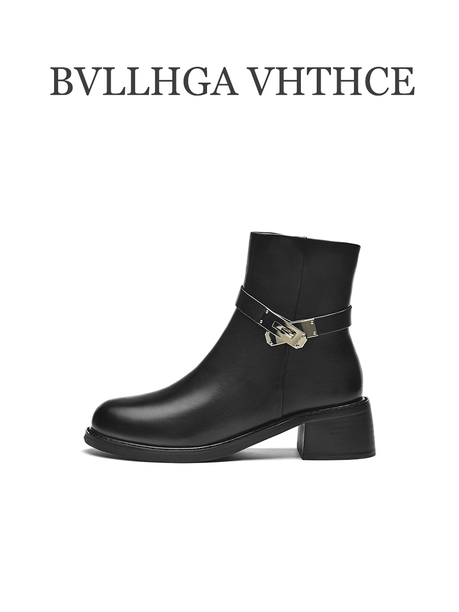 BVLLHGA VHTHCE新款胎牛拉链玛丽扣马丁靴简约风百搭真皮女靴 829