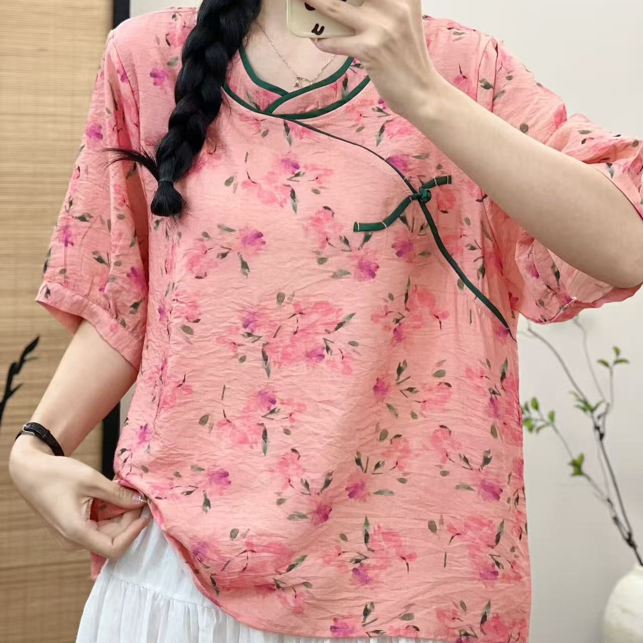 9051新款夏季新中式国风气质碎花T恤小衫QZ