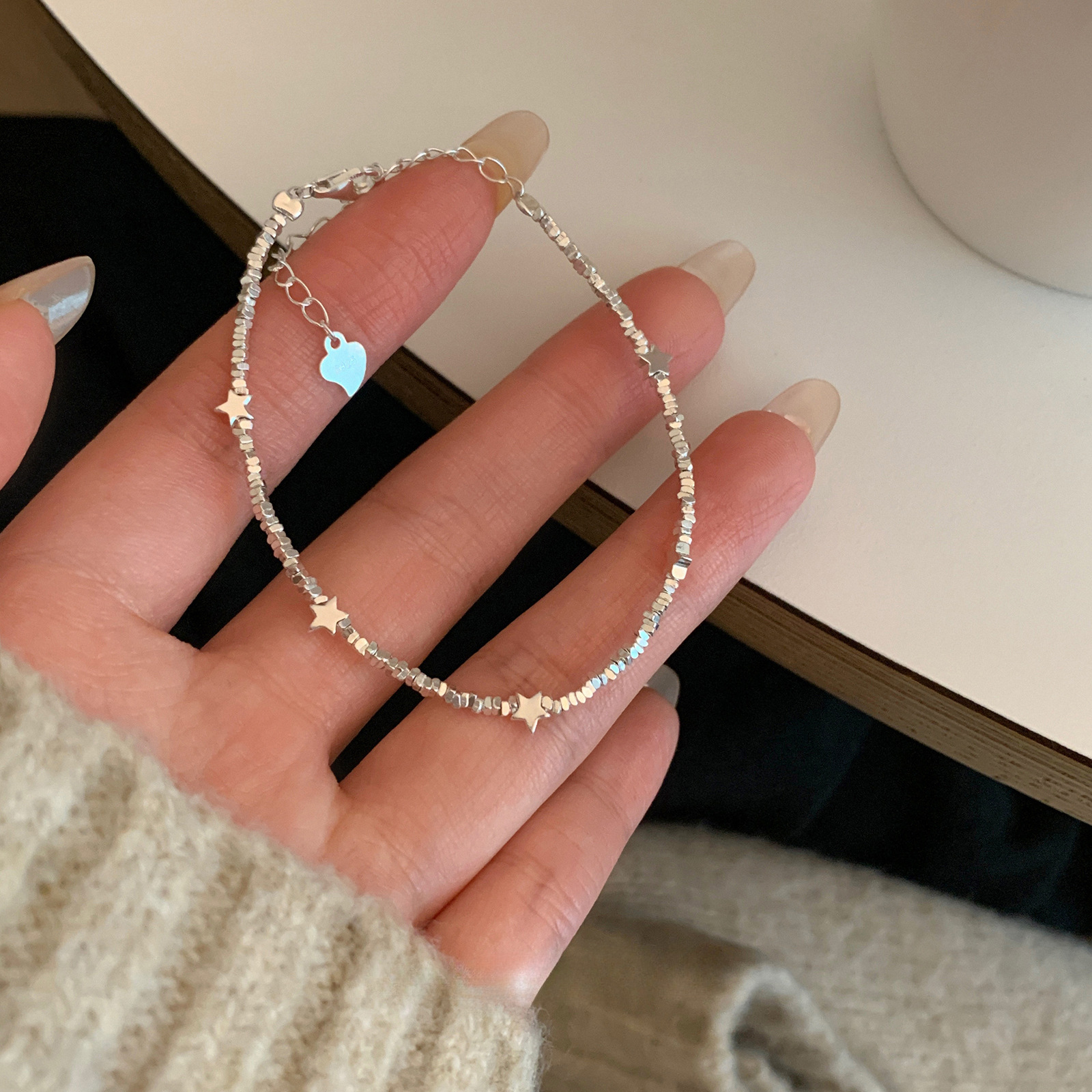 925银手链 925银轻奢小众款碎银子星星手链精致高级感叠戴手饰