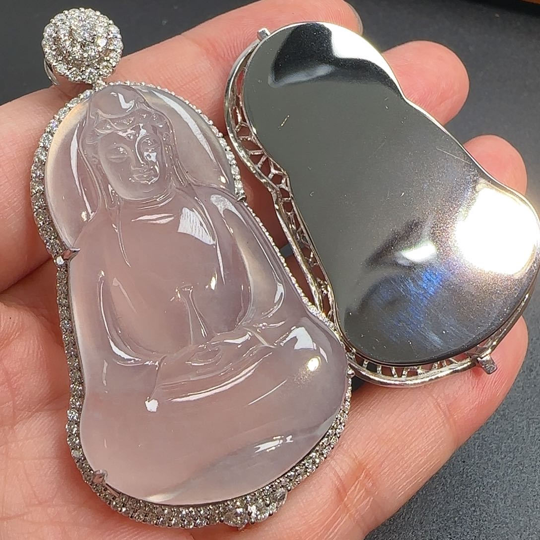 翡翠颈饰18K金镶嵌高冰一刀切素衣观音