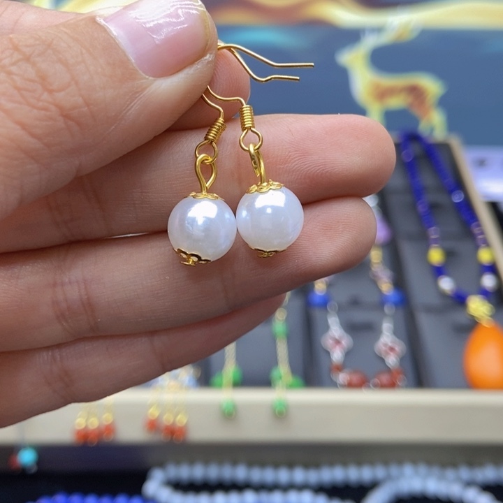 玛瑙/玉髓耳钉银S925镶嵌205