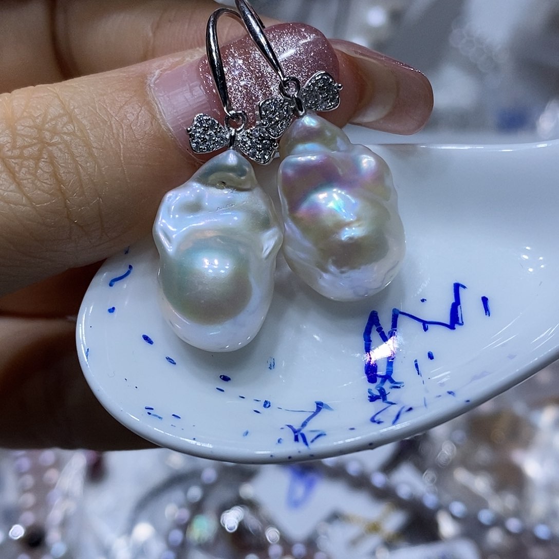 淡水珍珠耳钉银S925镶嵌