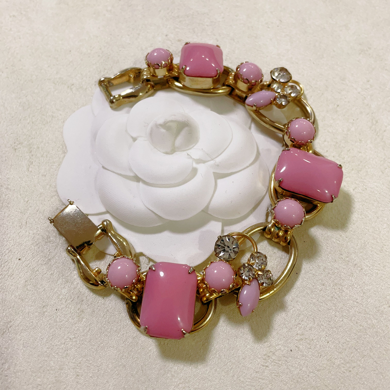 合金亚克力手链 合金 朱莉安娜粉色琉璃手链（长度18.5）S0218