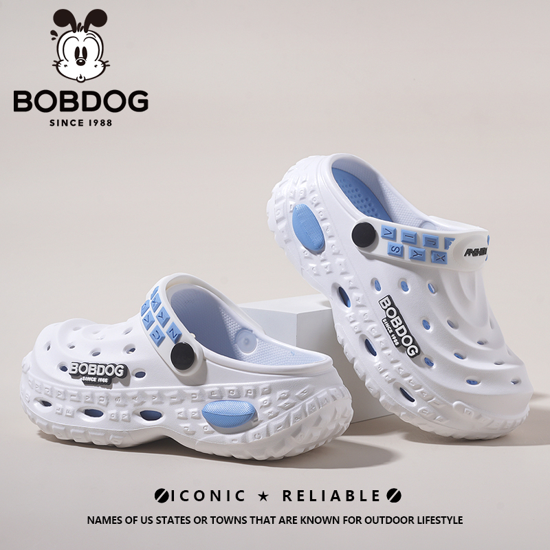 Bobdog/巴布豆夏新款防滑休闲厚底耐磨增高外穿亲子洞洞软底拖鞋