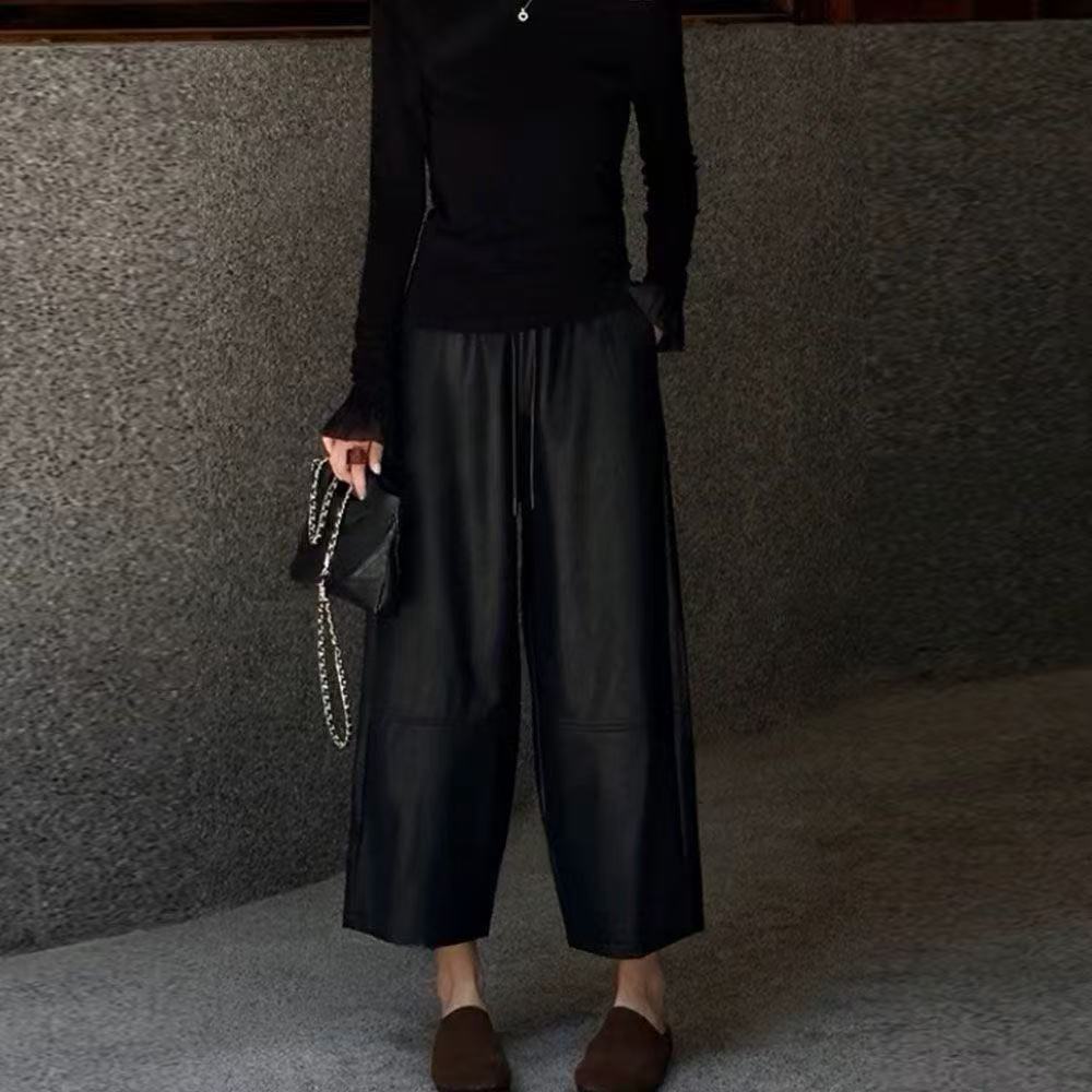 【运费补贴】秋季时尚洋气宽松百搭九分休闲皮裤