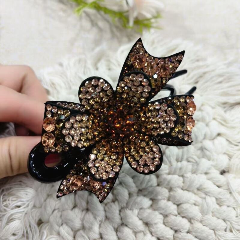 诗泊雅 韩式水钻发抓后脑勺发夹头饰盘发花朵妈妈鸭嘴发卡