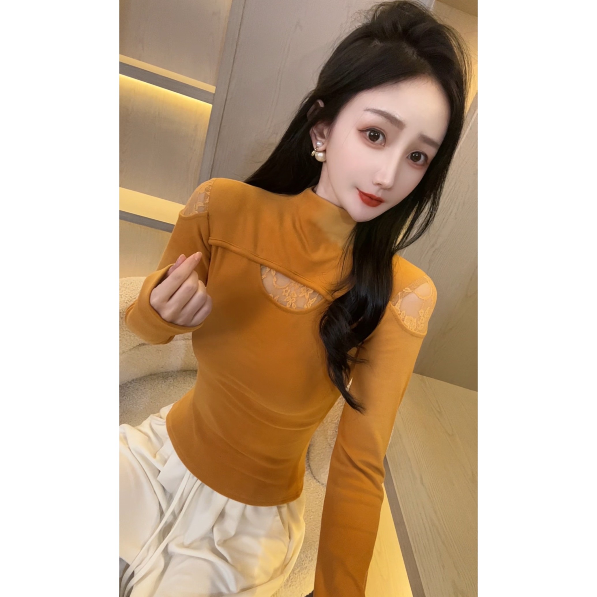 【双面德绒加厚娜哥096】堆堆领打底衫女长袖内搭秋冬长袖修身保暖